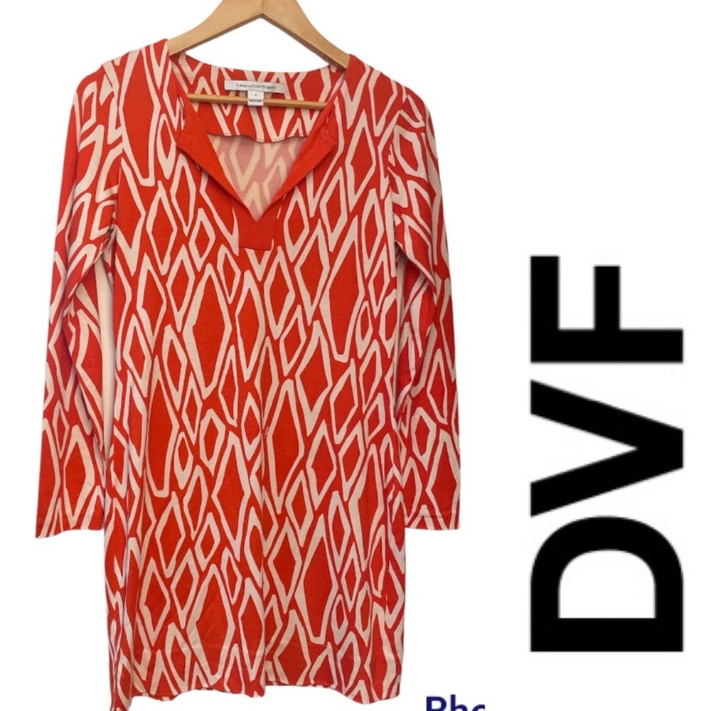 DVF Diane von Furstenberg Reina Ikat-Print Long-Sleeve mini Dress size 4